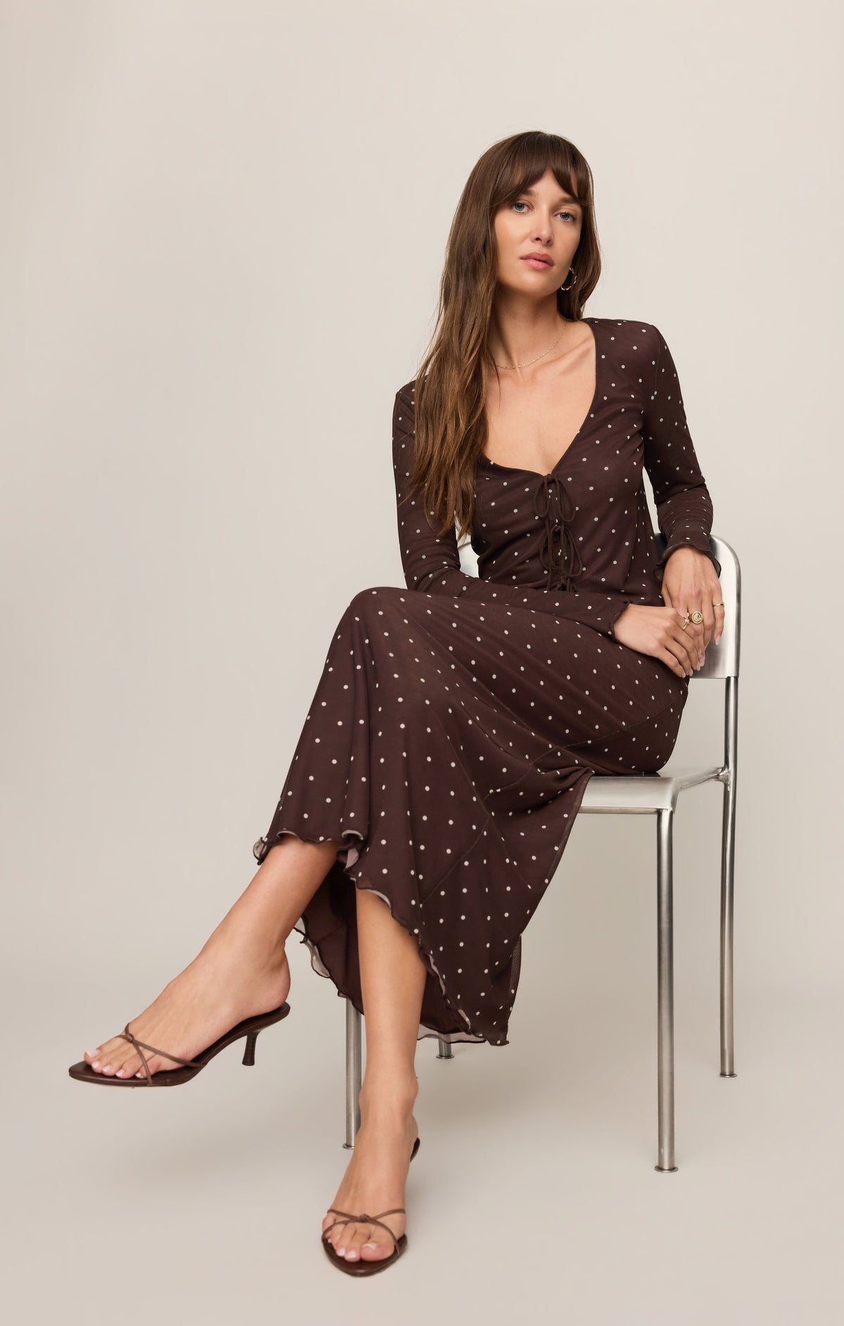Eda Polka Dot Mesh Midi Skirt
