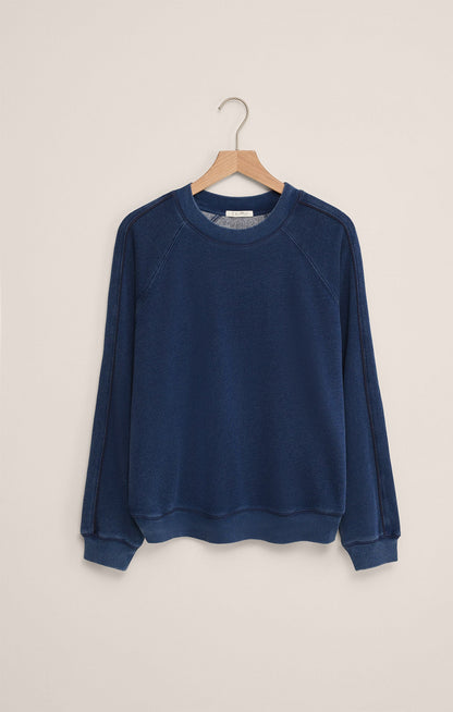 Sport Stripe Boyfriend Knit Denim Sweatshirt
