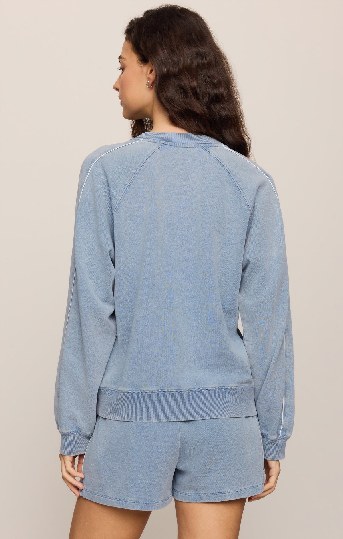 Sport Stripe Boyfriend Knit Denim Sweatshirt