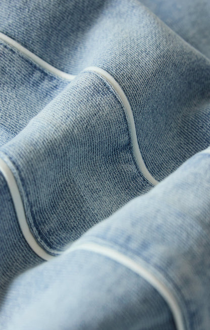 Sport Stripe Boyfriend Knit Denim Sweatshirt