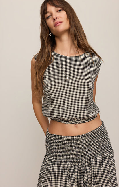 Merit Cropped Gingham Linen Top