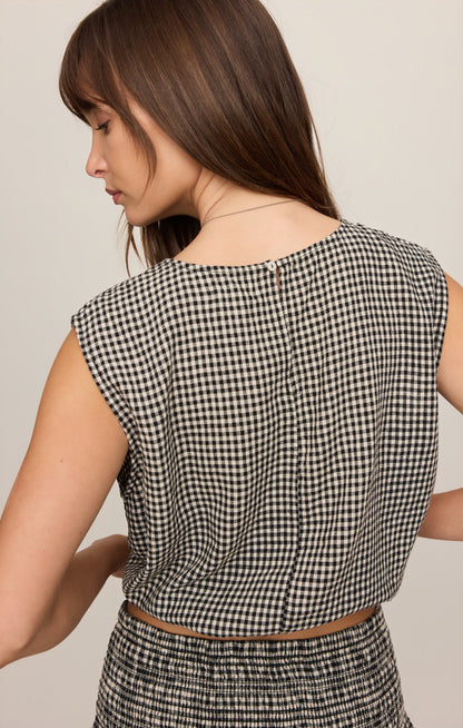 Merit Cropped Gingham Linen Top