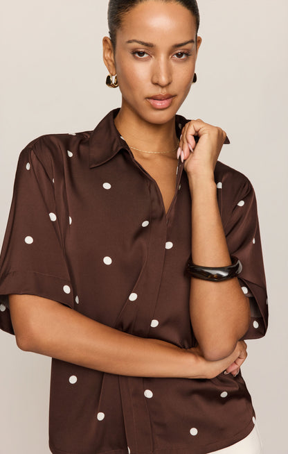 Mari Satin Dot Button Up