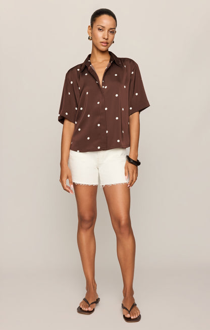 Mari Satin Dot Button Up