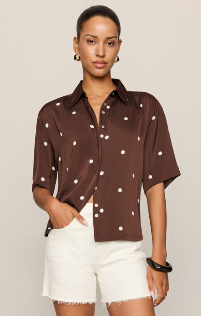 Mari Satin Dot Button Up