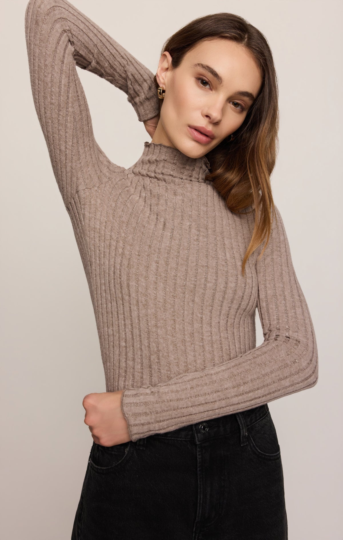 Hattie Silky Rib Mock Neck Top